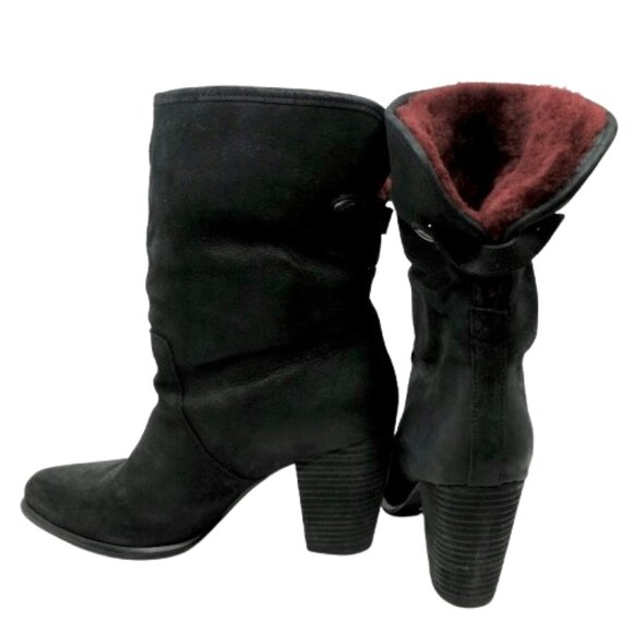 UGG~Layna Shearling Lined Foldable Cuff Black Nubuck Heel Boot Shoes IOB SIZE 8 - Picture 3 of 8